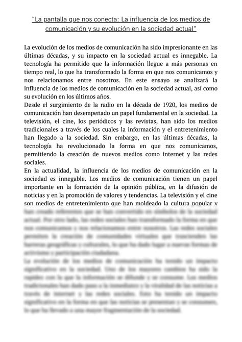 Solution Ensayo Sobre La Influencia De Los Medios De Comunicaci N Y Su