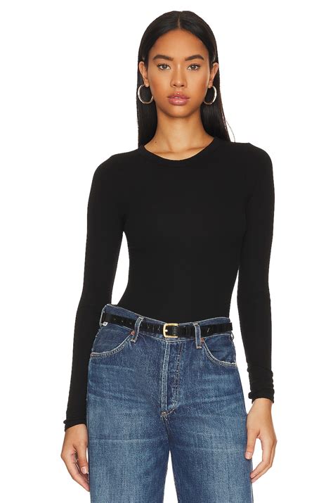 Enza Costa Knit Long Sleeve Fitted Crew In Black Revolve