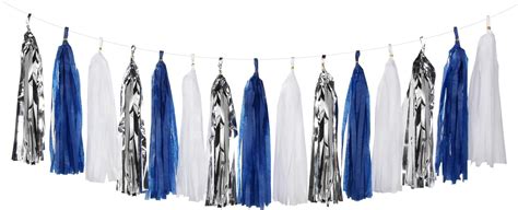 Navy Blue White Silver Tassel Garland Streamers 15pcs Party Decorations Tissue