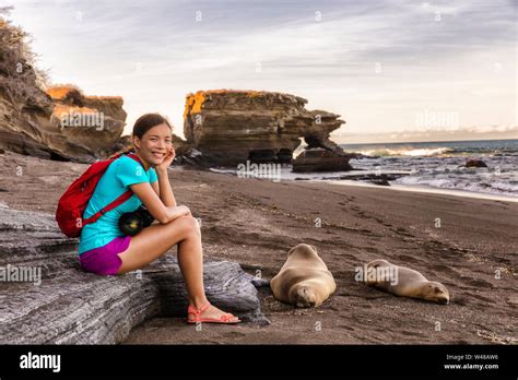 Portrait Of Woman Tourist Smiling Happy Looking At Camera On Galapagos