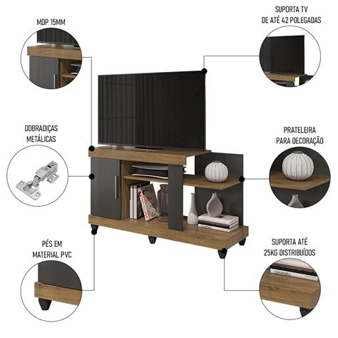 Rack Bancada para TV 42 Polegadas 120cm Canadá Freijó Grafite