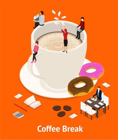 Premium Vector Coffee Break Concept 3d Isometric View Vector