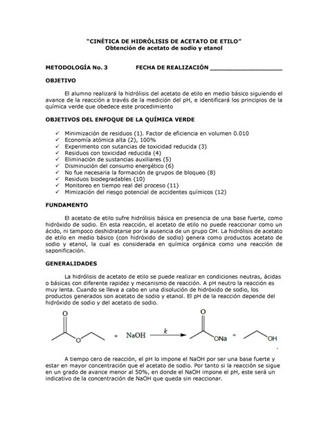 Practica Cin Tica De Hidr Lisis De Acetato De Etilo Cin Tica De