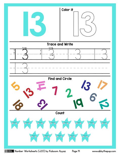 13 Number Color Trace Write Find And Count Worksheet Free