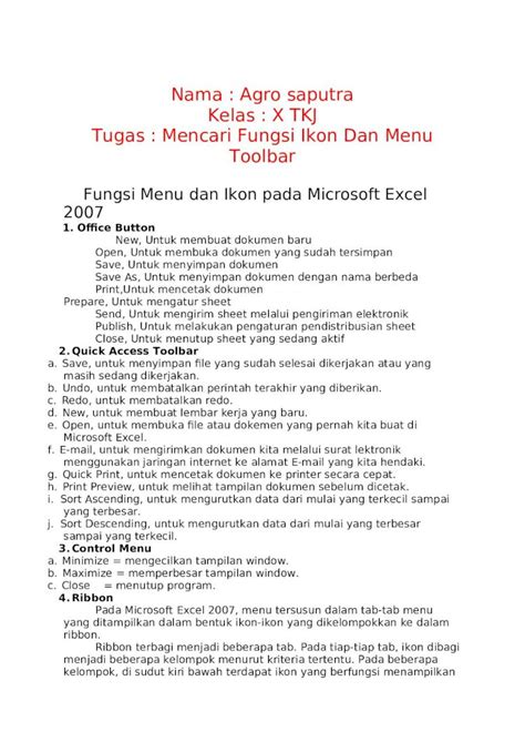 Docx Fungsi Menu Dan Ikon Pada Microsoft Excel 2007 Dokumentips