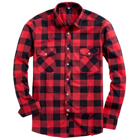 Alimens And Gentle Mens Long Sleeve Red Plaid Flannel Shirts Casual Button Down Regular Fit