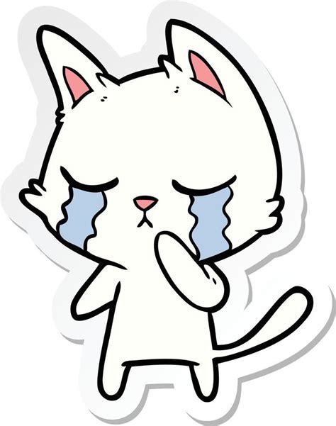 Sticker Of A Crying Cartoon Cat Vector Art At Vecteezy