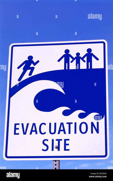 Site Dévacuation Tsunami Le Tracé De La Route Road Sign Photo Stock