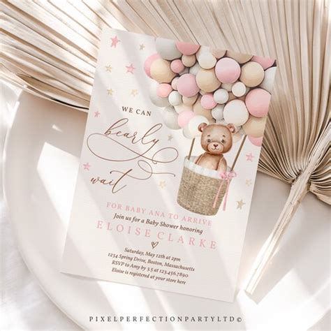 Editable Teddy Bear Hot Air Balloon Baby Shower Invitation Etsy
