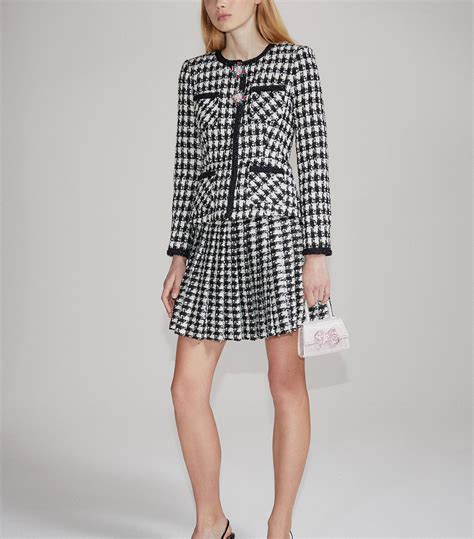 Self Portrait Check Boucle Mini Jacket Dress Black