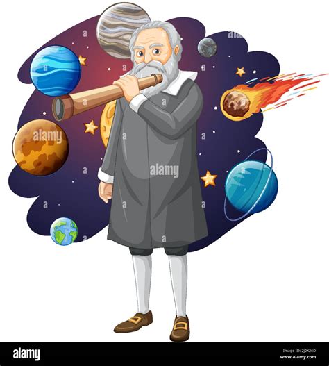 Portrait of Galileo Galilei in cartoon style illustration Stock Vector ...