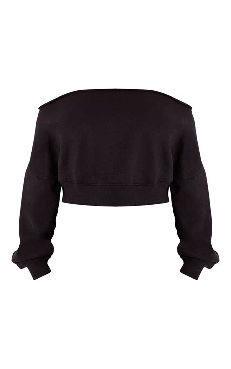 Shape Black Sweat Raw Hem Slouch Crop Sweatshirt Shape