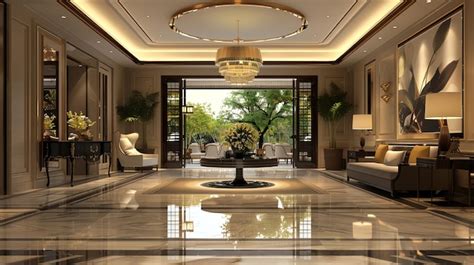 Premium Photo Luxurious Hotel Lobby With Marble Floors And A Chandelier