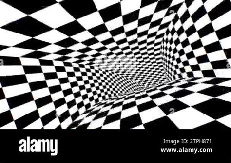 Inside Fast Black White Abstract Checkerboard Optical Illusion Tunnel