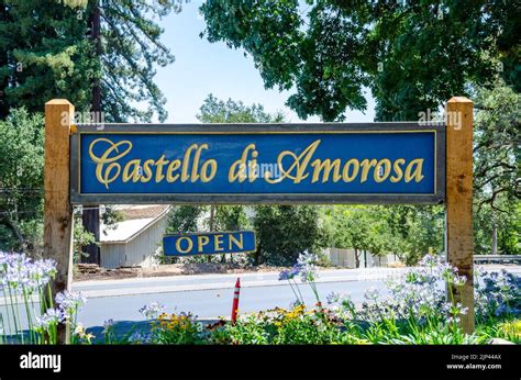 Sign At The Entrance To Castello Di Amorosa A Vineyard In The Napa