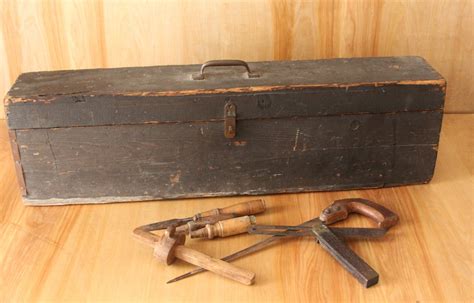 Antique Wooden Tool Box With Tools By Foundundertheeaves On Etsy