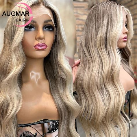 X Ash Blonde Body Wave Lace Front Wig Brown Highlight Wig Human Hair