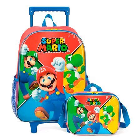 Kit Mochila De Rodinha Lancheira Super Mario Bros Escolar Shop Macrozao