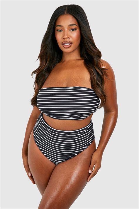 Swimwear Plus Stripe Bandeau Bikini Set Boohoo
