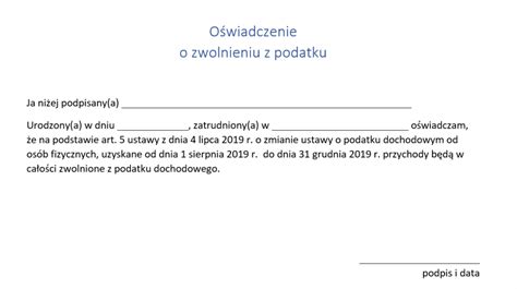 Oświadczenie o zwolnieniu z podatku wzór oświadczenia