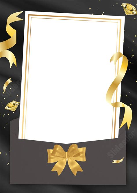 Black And Gold Invitation With Envelope Ribbon And Bow Page Border Background Word Template And ...