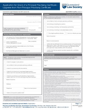 Fillable Online Qls Application For Grant Of A Principal Practising