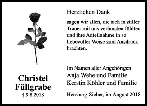 Traueranzeigen Von Christel F Llgrabe Harztrauer De