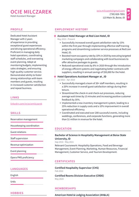 Hotel Assistant Manager Resume Examples And Templates