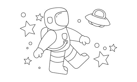 lindo astronauta en el espacio para colorear libro ilustración vector