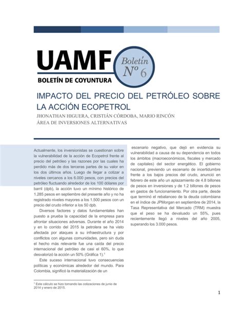 Impacto Del Precio Del Petr Leo Sobre La Acci N Ecopetrol