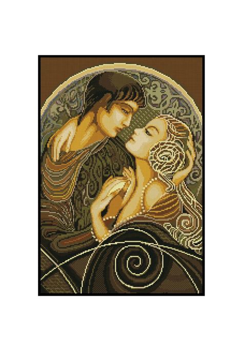 Romeo Juliet Alphonse Mucha Arts Romantic Couple Counted Cross Stitch