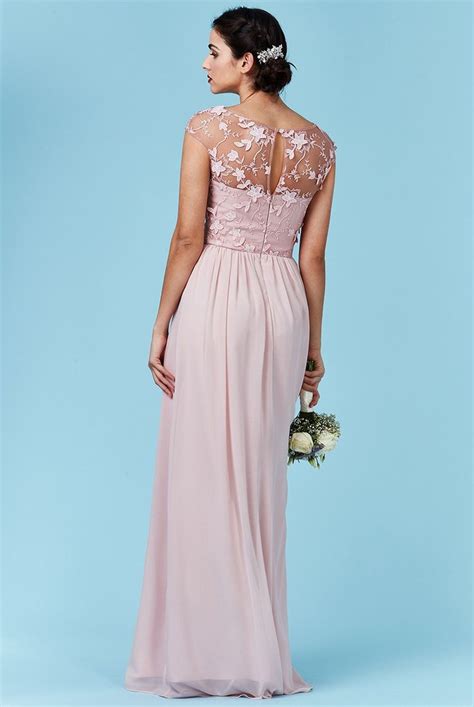 Chiffon Maxi Wedding Dress With Flower Detail Rose Front Dr W