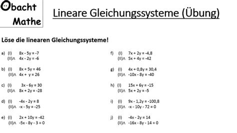 Übungen Mit Lösungen Lineare Gleichungssysteme Lgs Einsetzungsverfahren