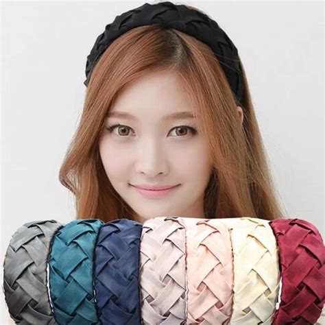 Women Elegant Braided Hairband Boutique Imitated Silk Fabric Wide