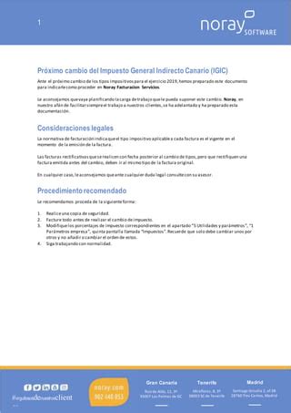 Noray Facturaci N De Servicios Cambio Impositivo Igic Pdf