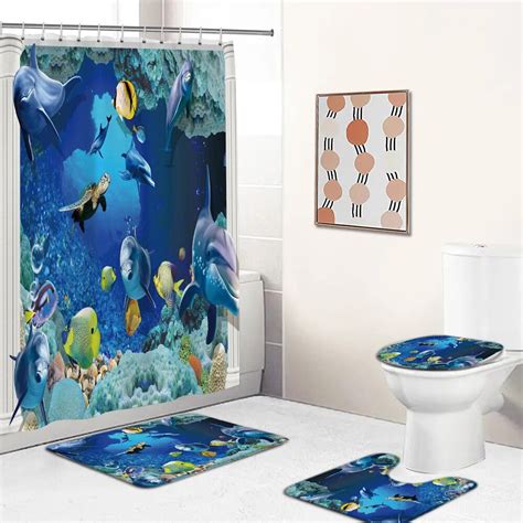 Ocean Underwater Turtles World Whale Dolphin 3d Printing Fabric Shower