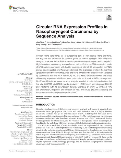 PDF Circular RNA Expression Profiles In Nasopharyngeal Carcinoma By