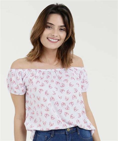 Blusa Feminina Ciganinha Estampa Folhas Manga Curta Marisa Marisa