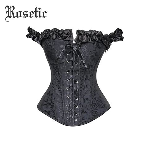 Rosetic Bustier Corsets Women Autumn Short Black Belts Falbala Ruffles