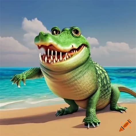 Realistic 3d Art Of A Crocodile On A Sunny Beach On Craiyon