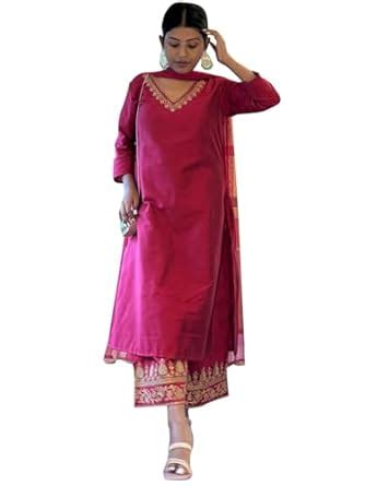 Buy VredeVogel Women S Silk Blend Embroidered Straight Kurta Palazzo