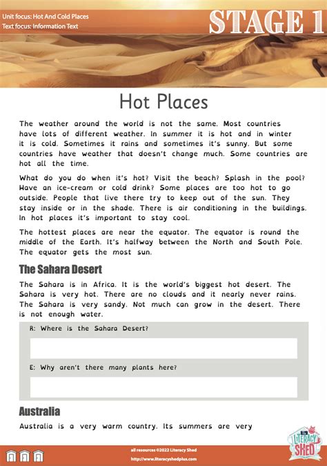 Literacy Shed Plus LitShed Resource Hot And Cold Places Stage 1 Comp Hot Places