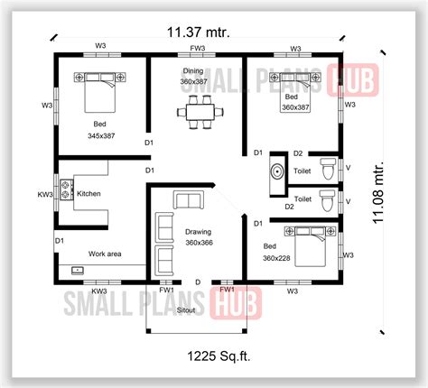 Kerala Model 3 Bedroom House Plans Total 3 House Plans Under 1250 Sq