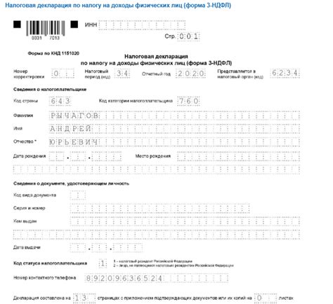 Образец заполнения декларации 2019
