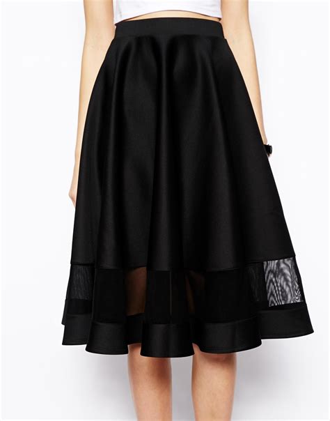 Asos Midi Skirt In Scuba With Sheer Panel In Black Lyst