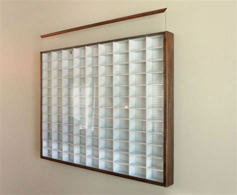 Matchbox Hot Wheels Wall Display Case W COVER Scale White W Walnut Frame Track Wall