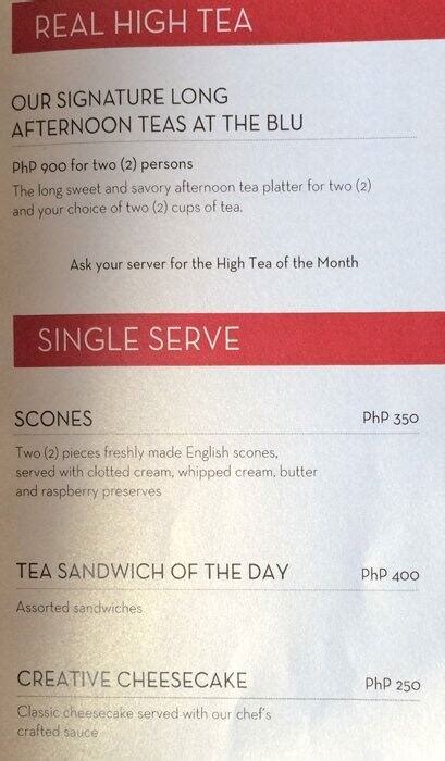 Menu At Dilmah T Bar Cebu City