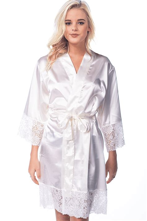 Womens Lace Satin Silky Robe Kimono For Bride Bridesmaids Flower Girls