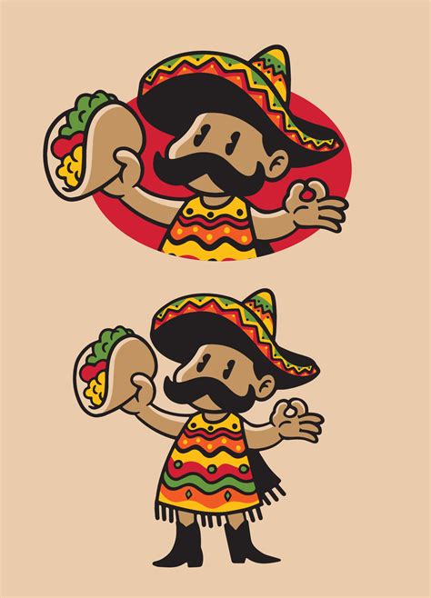 Dibujos Animados De Mexicano Personaje Comiendo Taco Vector En