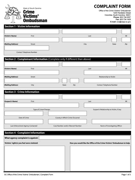 Fillable Online Complaint Form Crime Victims Ombudsman Fax Email